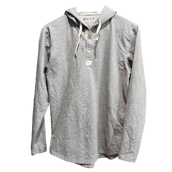 BYLT Gray Drop Cut Hooded Henley Lux Men's Pullover Sweater Size Small - Picture 1 of 5